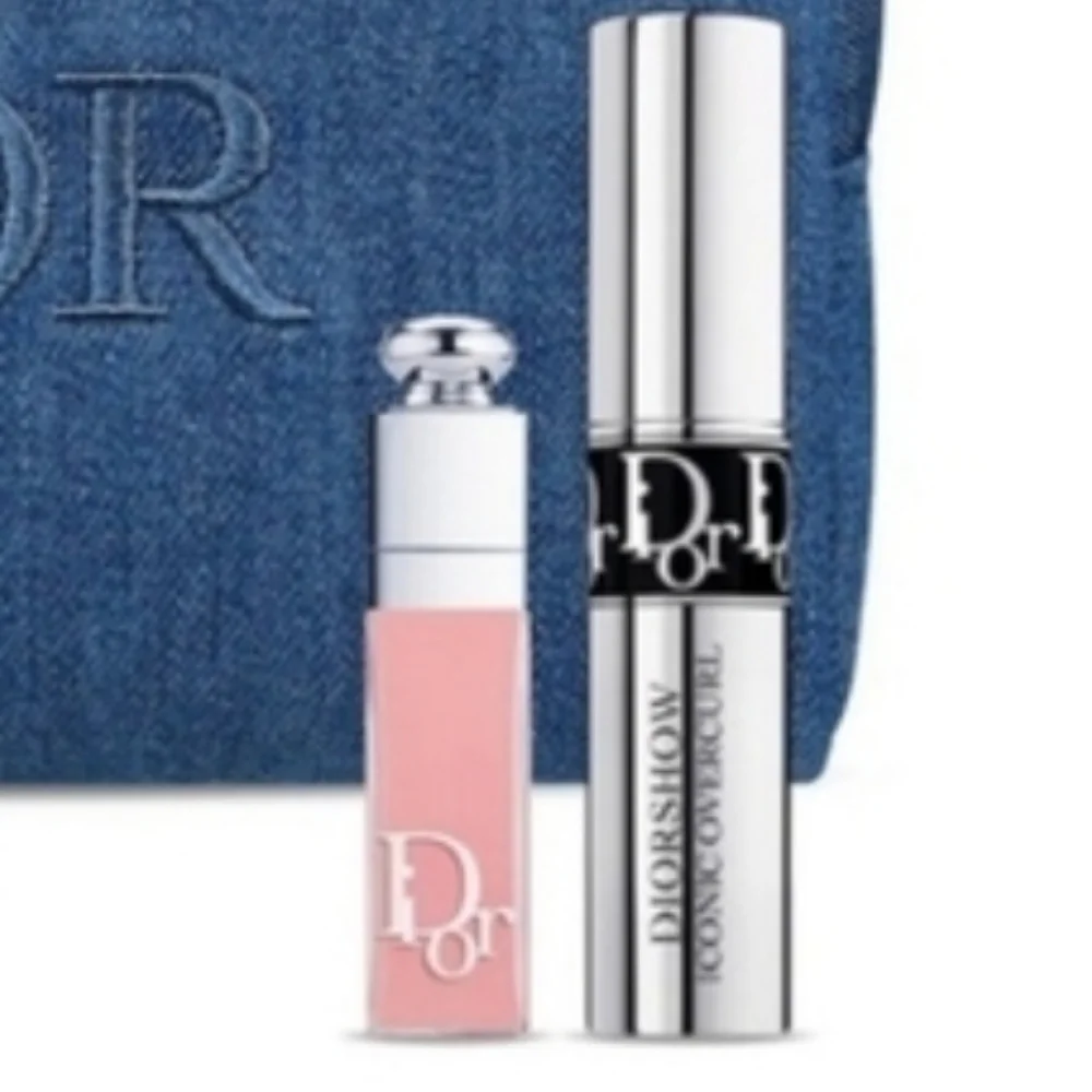 New Dior Blue Denim Cosmetic Bag with Soft Pink Lip Gloss & Black Mascara - Picture 15 of 15